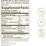 Tabla nutricional del suplemento Solgar Glucosamina Condroitina MSM con Ester-C 180 Tabletas