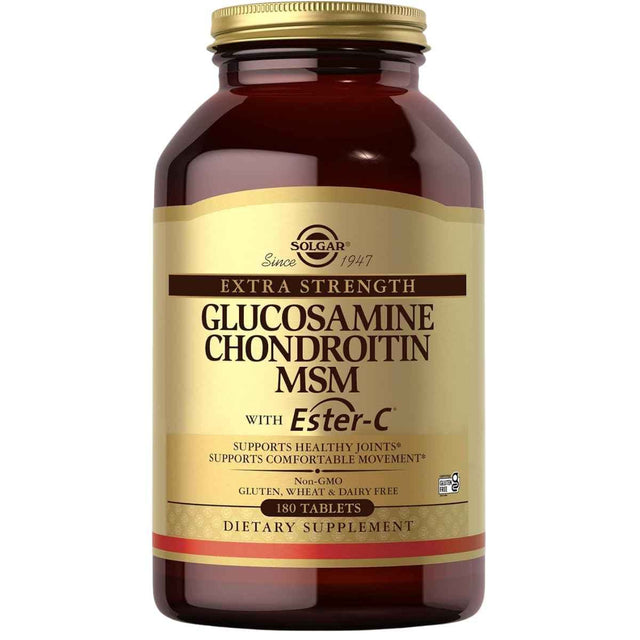 Frasco de suplemento Solgar Glucosamina Condroitina MSM con Ester-C 180 Tabletas