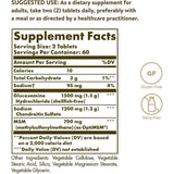 Tabla nutricional del suplemento Solgar Glucosamina Condroitina MSM Triple Fuerza 120 tabletas