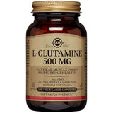 Frasco de suplemento Solgar L-Glutamina 500 mg 100 cápsulas