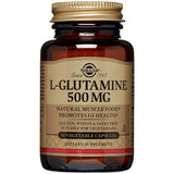 Frasco de suplemento Solgar L-Glutamina 500 mg 50 cápsulas