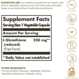 Tabla nutricional del suplemento Solgar L-Glutatión Reducido 250 mg 60 cápsulas