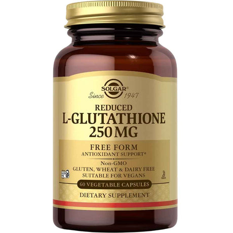 Frasco de suplemento Solgar L-Glutatión Reducido 250 mg 60 cápsulas