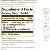 Tabla nutricional del suplemento Solgar L-metilfolato 60 tabletas