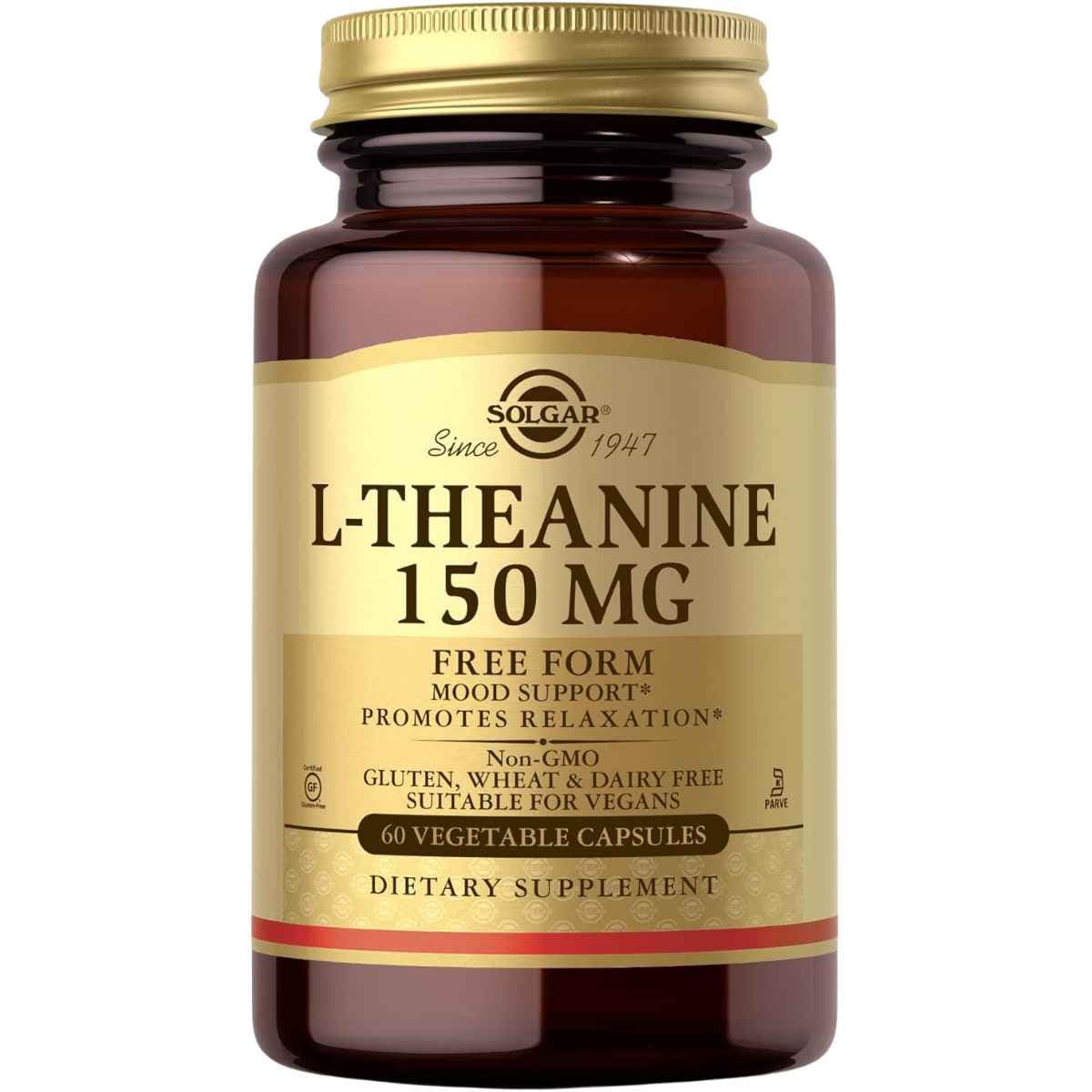 Solgar L-Teanina 150 mg en cápsulas vegetales, frasco de 60 unidades