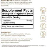 Solgar L-Teanina 150 mg con información de ingredientes y modo de uso