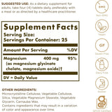 Tabla nutricional del suplemento Solgar Magnesio Quelado 100 tabletas