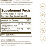 Información del suplemento Solgar magnesio con vitamina B6 para la presentación de 100 tabletas.