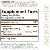 Información del suplemento Solgar magnesio con vitamina B6 para la presentación de 250 tabletas.
