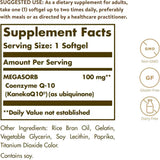 Tabla nutricional del suplemento Solgar MEGASORB Coenzima Q-10 100 mg 90 cápsulas blandas