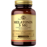 Frasco de suplemento Solgar Melatonina 5 mg 120 tabletas
