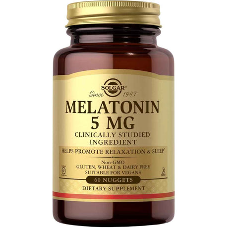 Frasco de suplemento Solgar Melatonina 5 mg 60 tabletas