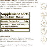 Tabla nutricional del suplemento Solgar Metilcobalamina Vitamina B12 5000 mcg 30 nuggets