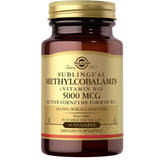 Frasco de suplemento Solgar Metilcobalamina Vitamina B12 5000 mcg 30 nuggets
