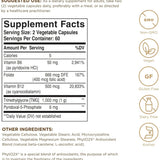 Tabla nutricional del suplemento Solgar Moduladores de Homocisteína 120 cápsulas vegetales