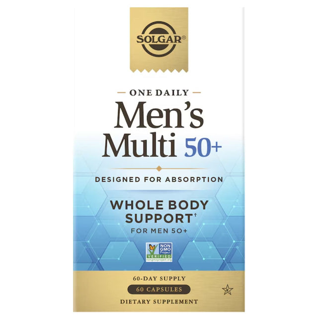 Frasco de suplemento Solgar Multivitamínico para Hombres 50+ 60 cápsulas