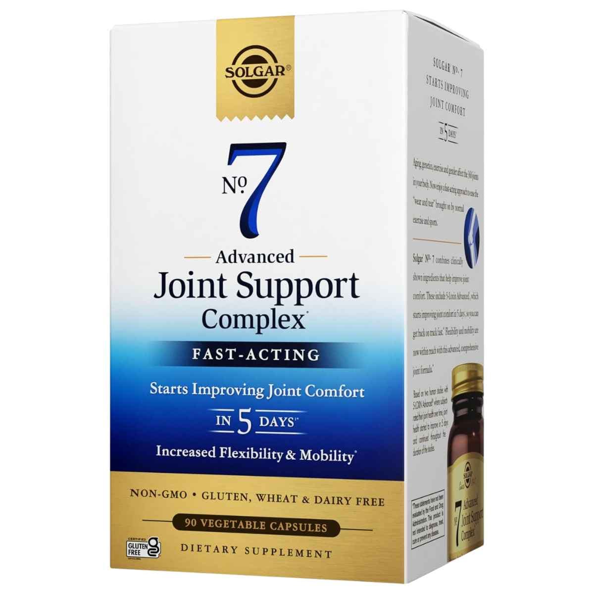 Frasco de suplemento Solgar No. 7 Advanced Joint Support Complex 90 cápsulas