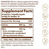 Tabla nutricional del suplemento Solgar Sílice Oceánica 100 cápsulas