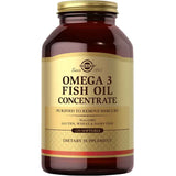 Frasco frontal de Solgar Omega 3 aceite de pescado concentrado, presentación de 120 cápsulas blandas