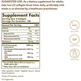 Etiqueta de suplemento de Solgar Omega 3 aceite de pescado concentrado de 240 cápsulas blandas con información de porción e ingredientes