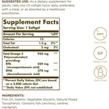 Etiqueta de suplemento de Solgar Omega 3 EPA y DHA 950 mg, presentación de 50 cápsulas blandas