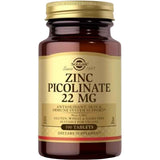 Frasco de suplemento Solgar Picolinato de Zinc 22 mg 100 tabletas