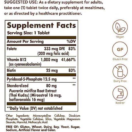 Frasco de suplemento Solgar Pueraria mirifica 60 tabletas