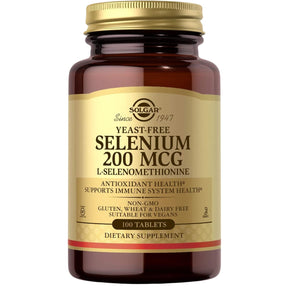 Frasco de suplemento Solgar Selenio 200 mcg 100 tabletas
