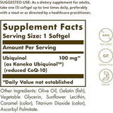 Tabla nutricional del suplemento Solgar Ubiquinol 100 mg 50 cápsulas blandas