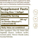 Tabla nutricional del suplemento Solgar Ubiquinol 100 mg 60 cápsulas blandas