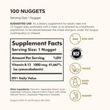 Tabla nutricional del suplemento Solgar Vitamina B12 1000 mcg 100 nuggets