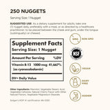 Tabla nutricional del suplemento Solgar Vitamina B12 1000 mcg 250 nuggets