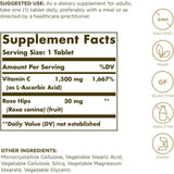 Tabla nutricional del suplemento Solgar Vitamina C 1500 mg 180 tabletas