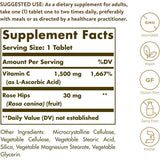 Tabla nutricional del suplemento Solgar Vitamina C 1500 mg 90 tabletas