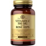 Frasco de suplemento Solgar Vitamina C con Escaramujo 500 mg 100 tabletas