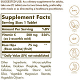 Tabla nutricional del suplemento Solgar Vitamina C con Escaramujo 500 mg 250 tabletas