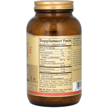 Tabla nutricional del suplemento Solgar Vitamina C Masticable sabor Naranja 90 tabletas masticables