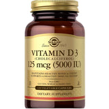 Frasco de suplemento Solgar Vitamina D3 125 mcg 120 capsulas vegetales