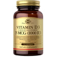Frasco de suplemento Solgar Vitamina D3 25 mcg (1000 IU) 100 cápsulas blandas