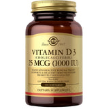 Frasco de suplemento Solgar Vitamina D3 25 mcg (1000 IU) 100 cápsulas blandas
