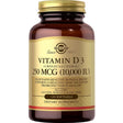Frasco de suplemento Solgar Vitamina D3 250 mcg 120 cápsulas blandas