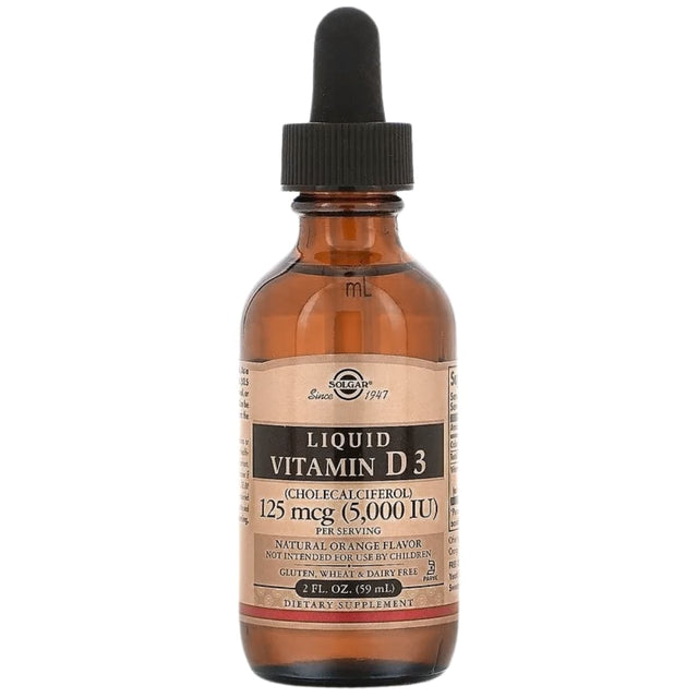 Frasco de suplemento Solgar Vitamina D3 Naranja Natural 59 ml