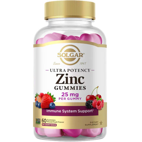 Frasco de suplemento Solgar Zinc Mezcla de Frutas 60 gomitas