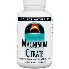 Frasco de suplemento Source Naturals Citrato de Magnesio 133 mg 180 cápsulas
