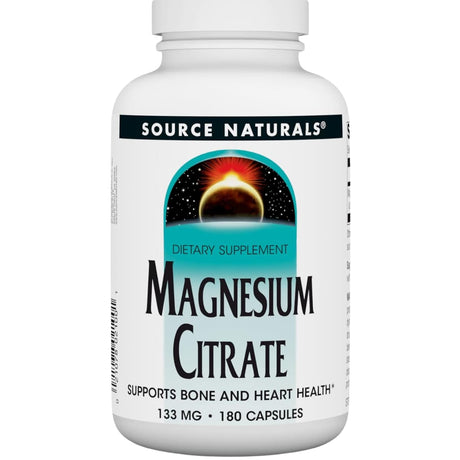 Frasco de suplemento Source Naturals Citrato de Magnesio 133 mg 180 cápsulas