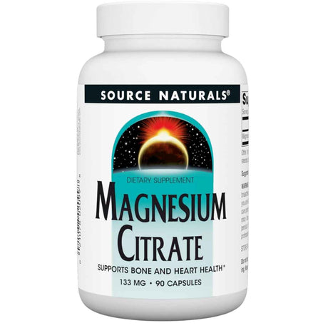 Frasco de suplemento Source Naturals Citrato de Magnesio 133 mg 90 cápsulas
