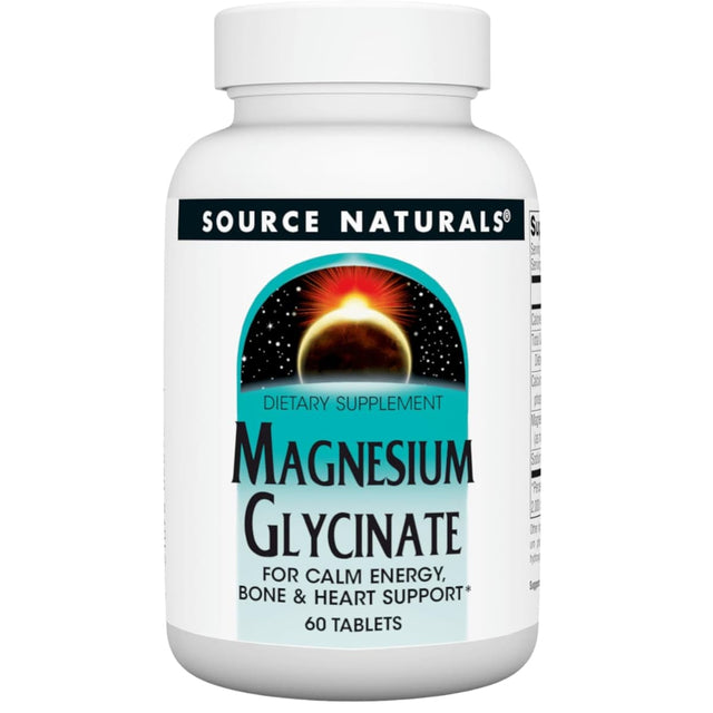 Frasco de suplemento Source Naturals Glicinato de Magnesio 200 mg 60 tabletas