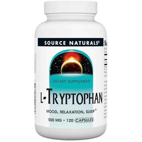 Frasco de suplemento Source Naturals L-Triptófano 500 mg 120 cápsulas