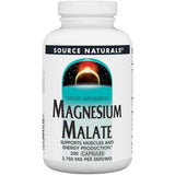 Frasco de malato de magnesio en cápsulas de la marca Source Naturals, presentación de 200 cápsulas