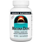 Frasco de suplemento Source Naturals Mucuna Dopa 100 mg 120 cápsulas